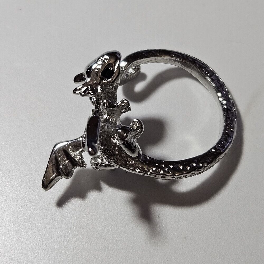 Silver Tone Adjustable Winged Dragon Ring
